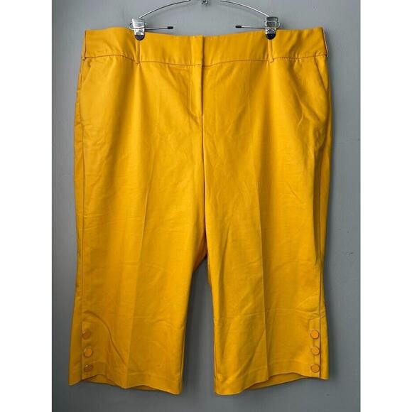 Lane Bryant Plus Size 28 Laney Yellow Capris Crop Pants Classic Wide Leg Twee - Picture 1 of 14